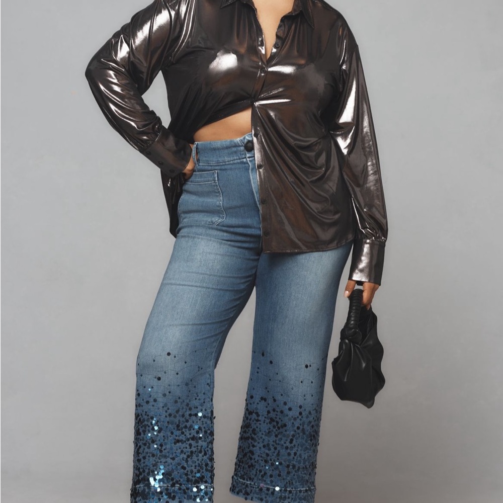 Collette High Rise Wide Leg Sequin Sparkle Jeans